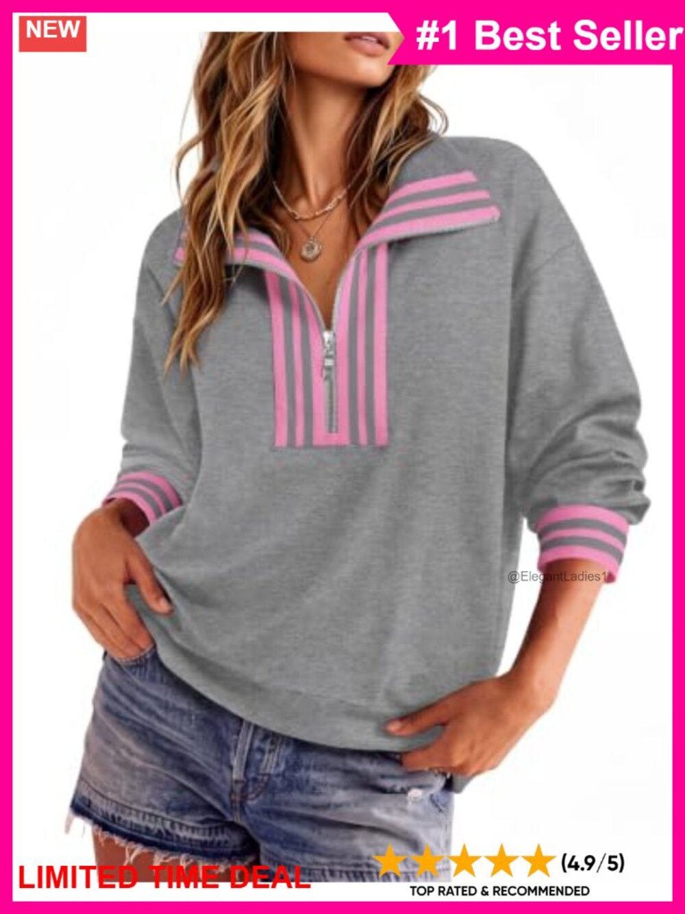 Women's Half Zip Striped Pullover Sweatshirt Cotton Blend Mock Neck Loose Fit